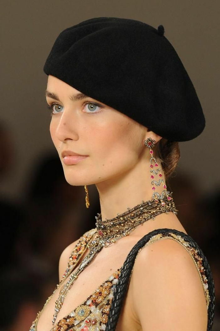Modell Revue smycken svart-hat-fransk-hat-klassiska modellen