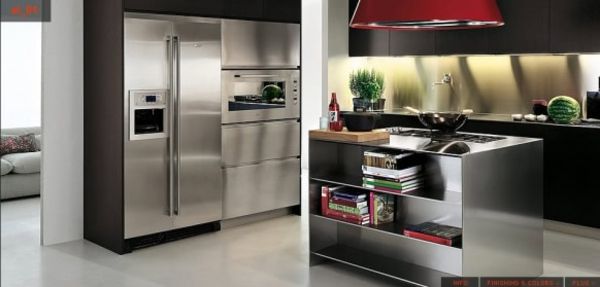 Bucătărie modernă din oțel inoxidabil două imagini - frumos proiectate
