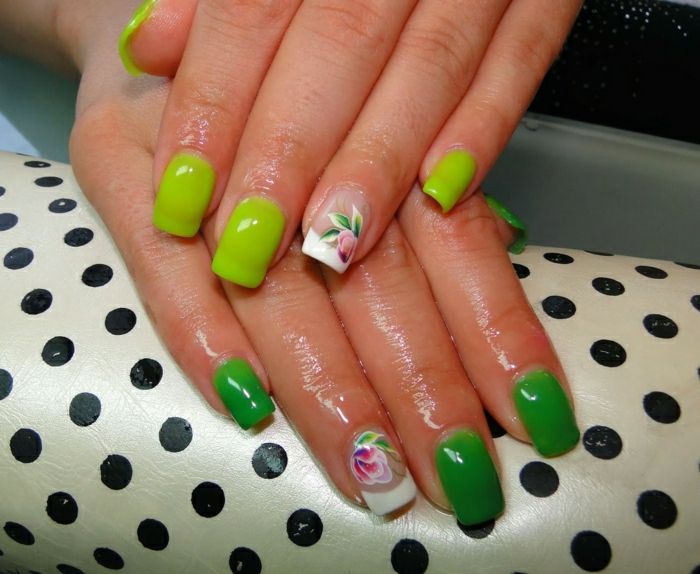 Nails thermisch effect nagellak twee neon-color bloem decoratie
