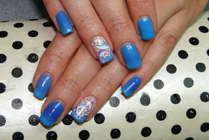 Nails veranderende kleuren blauw dolfijnen Decoration Thermo Nagellak