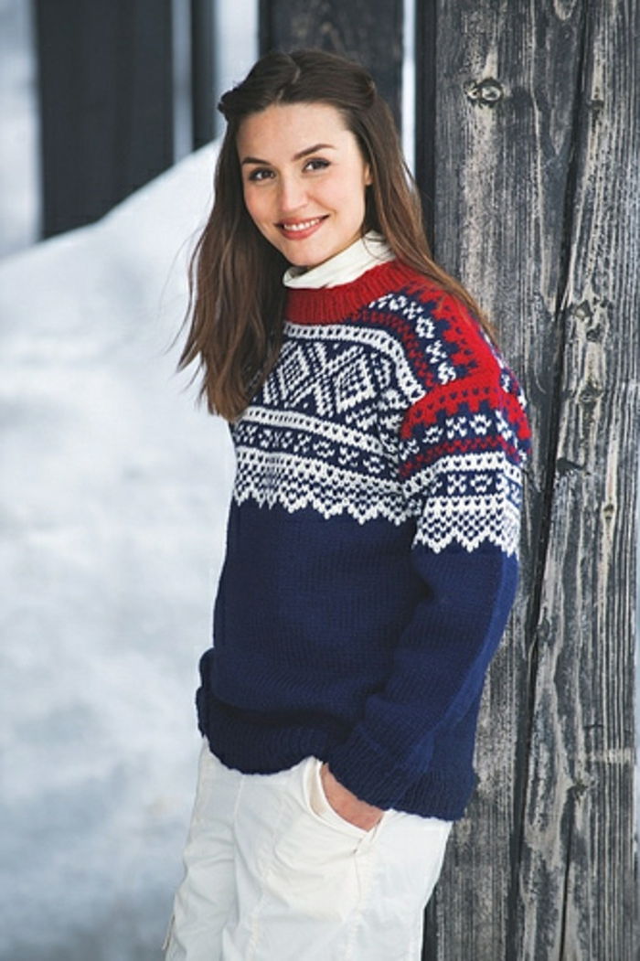 Norvegese maglione-blu-rosso-bianco