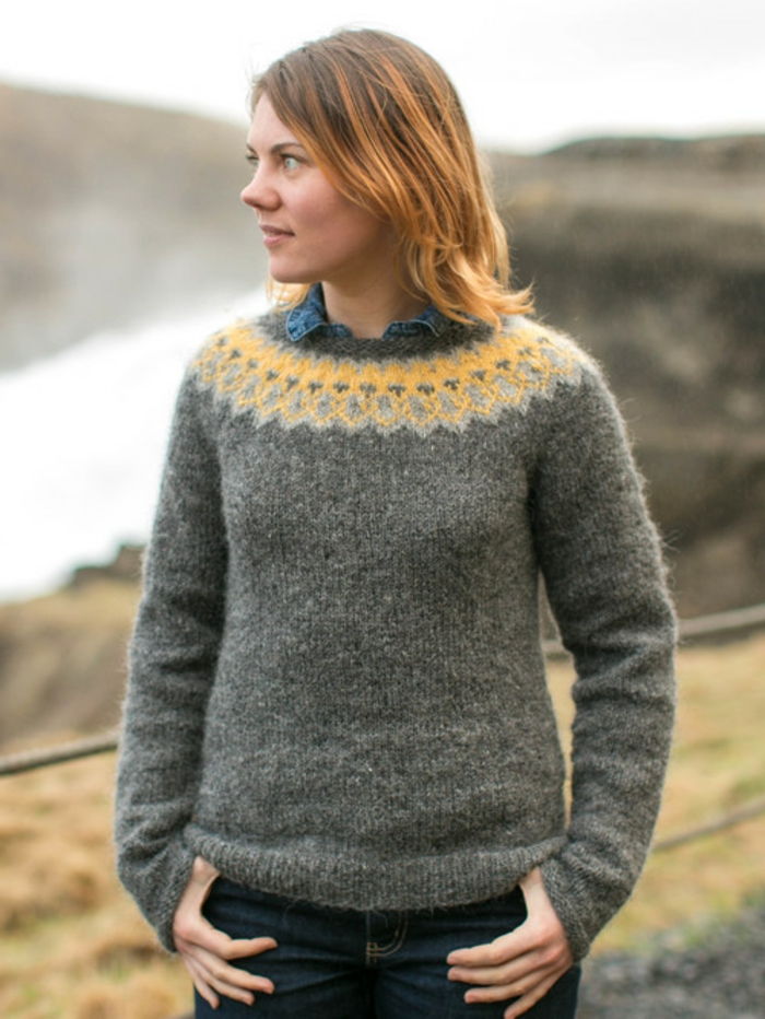 Norvegese maglione grigio-giallo-per-donne