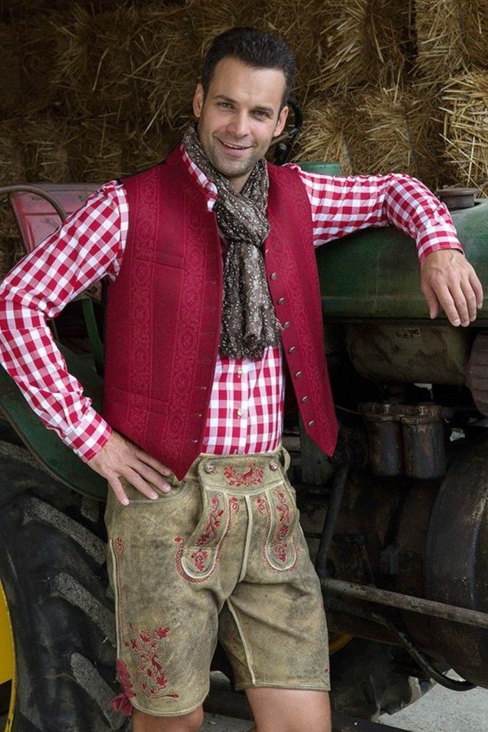 Oktoberfest outfit moški-z-barve usnjene hlače