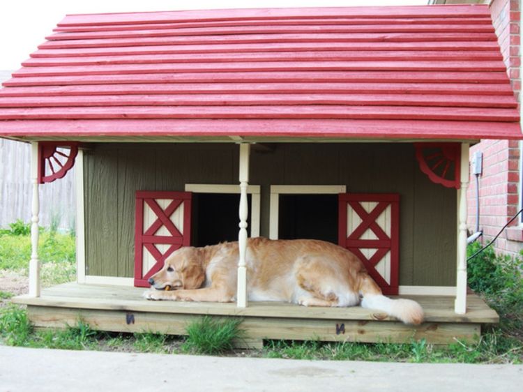 hund-house-chic-simple, ädel veranda-med-röd-tak
