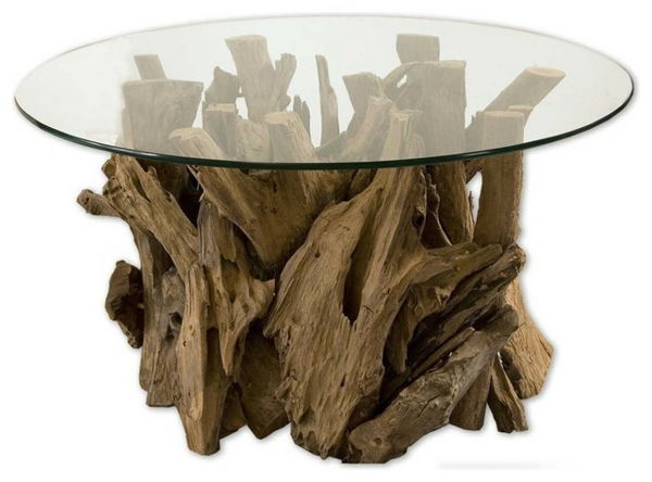 mesa Driftwood original com Wohnidee vidro