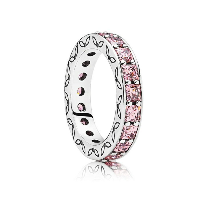 Pandora Ring Silver roza kamni okrogle oblike srebrni prstani