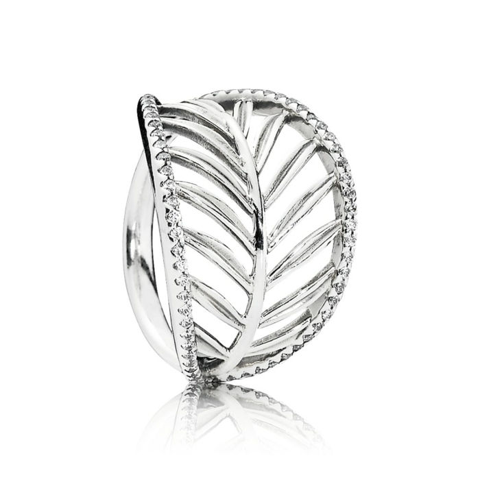 Pandora ring-sølv-tropiske palm leaf-skjemaet