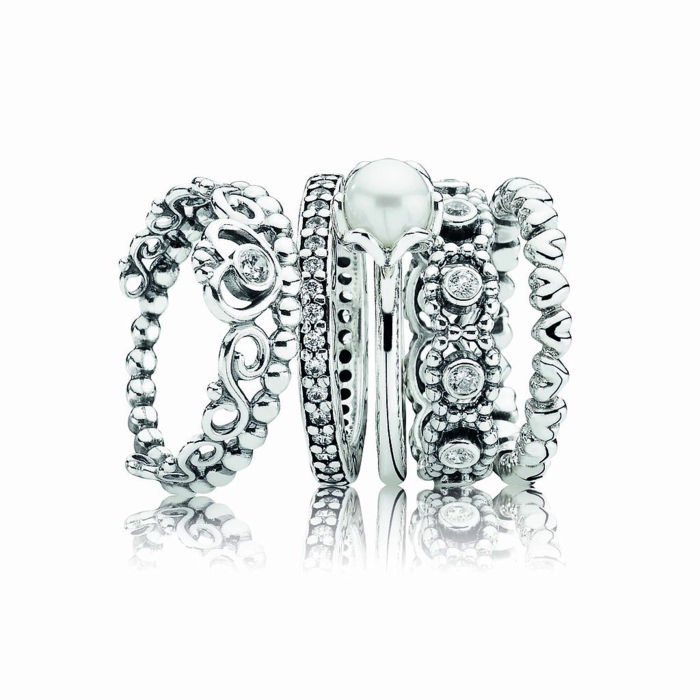 Pandora Prstani srebrni prstani Okrogla oblika Pearl cirkonij ni drag nizko