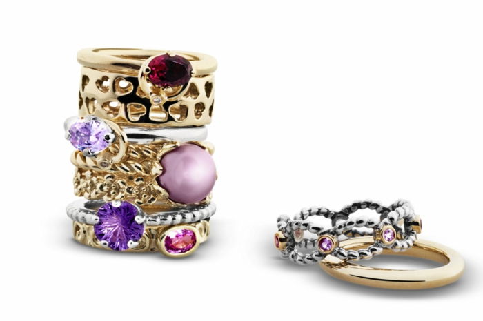 Pandora Obroči dragoceno-klasično elegantno srebrno-zlata diamanti