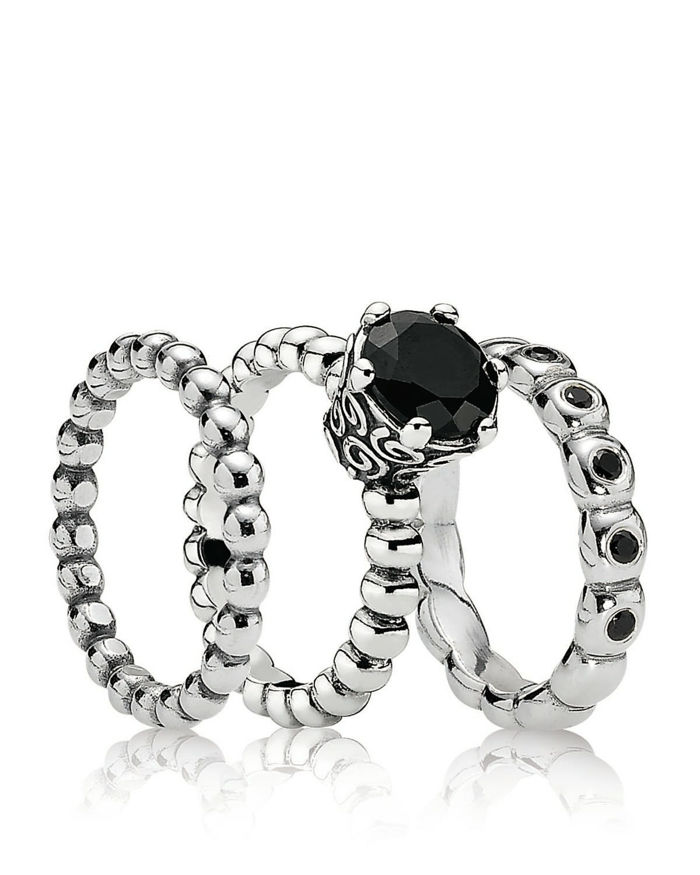 Pandora šperky, strieborné prstene čierny kameň Silver
