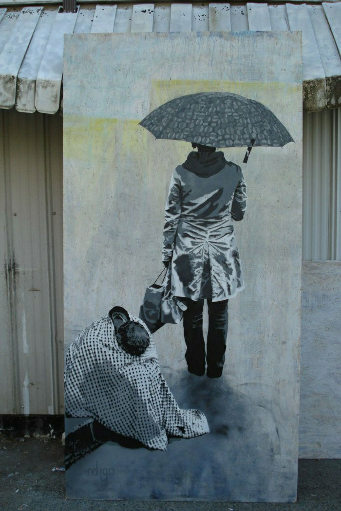 Stensil grafiti grafiti sanatçısı kadın Şemsiye dilenciler