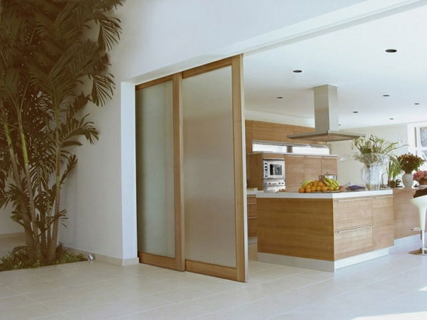 Porte scorrevoli-interno-legno-matt-glass-top-rail-kitchen-plant - come decorazione