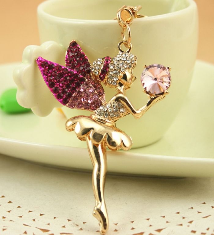 Keychain metall souvenir Zyrkonia-pink-angel dancer
