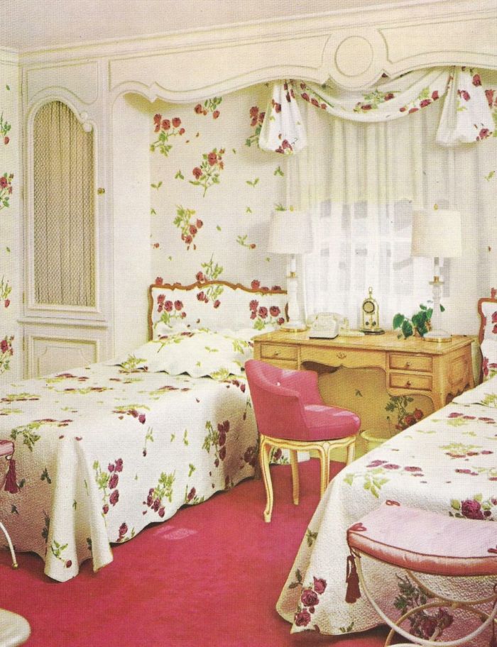 Dormitoarele de pat Perdele tapet stil vintage același model
