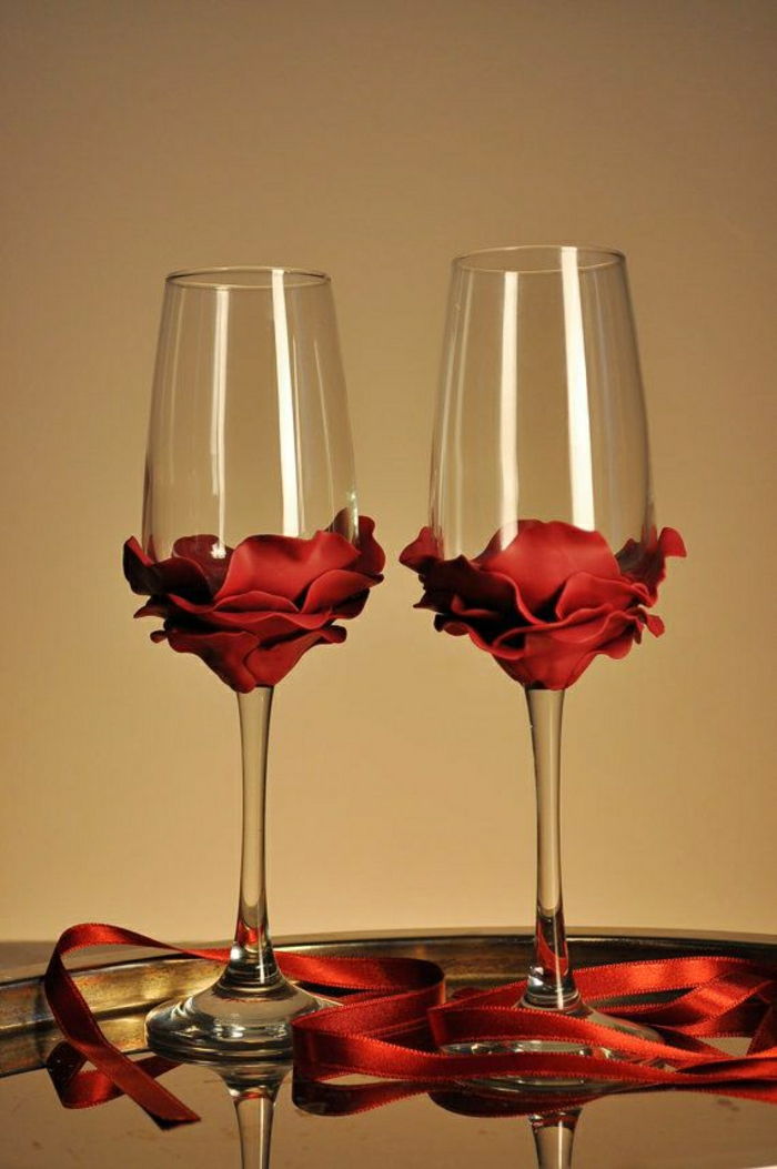 Champagne očala Poroka Red Rose trakovi