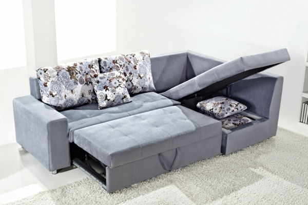 Sofá cama de cor cinza