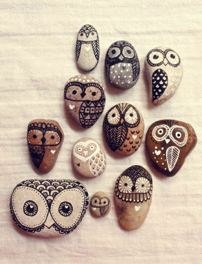 Akmenys dažytos Owl brėžinius-balta-juoda