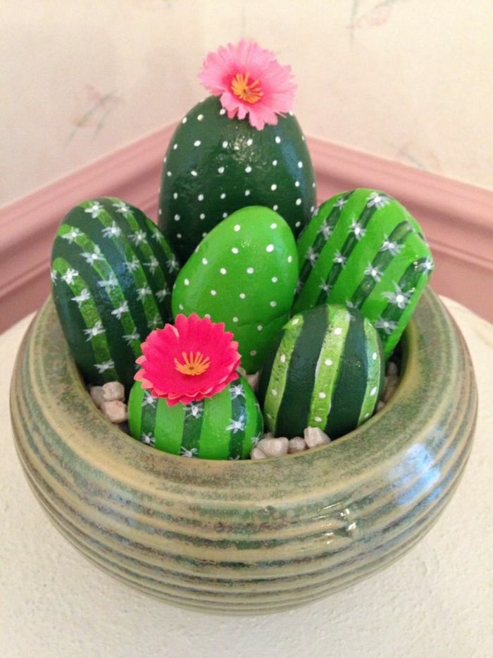 Akmenys dažytos Kaktusas gėlių apdaila
