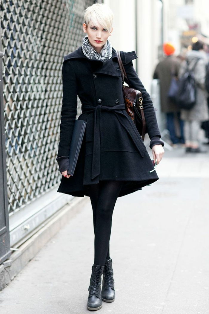 Street fashion wollen jas Dames zwart Een silhouet