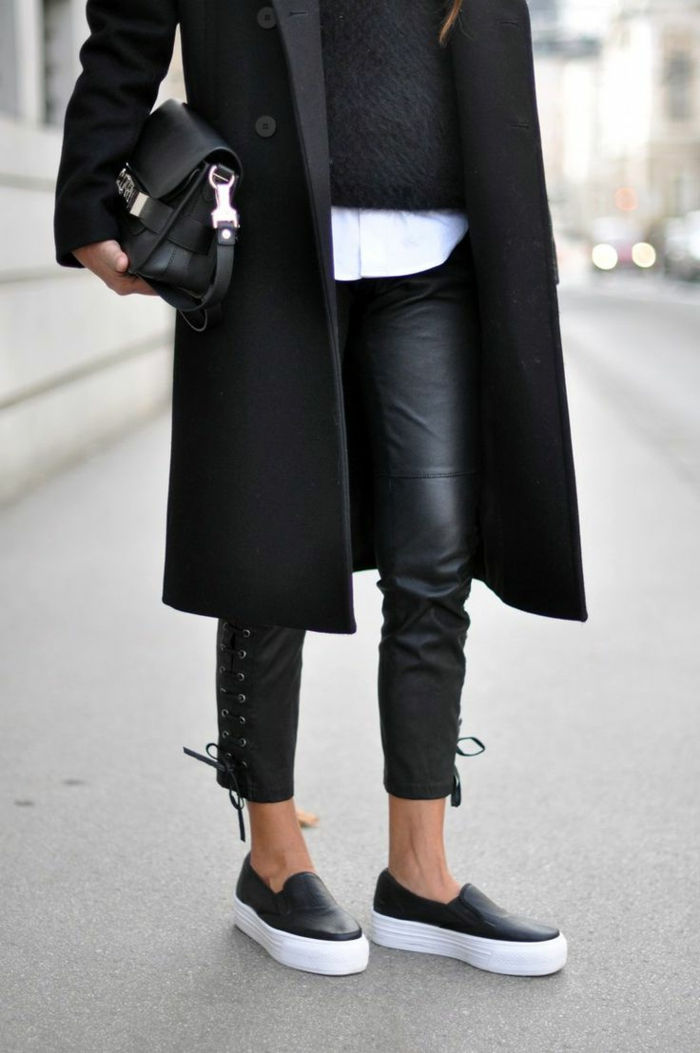 Street fashion ekstravagantna usnje hlače športni copati jakna