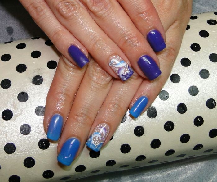 Thermo-effect nail-twee-kleur paars-blauw decor