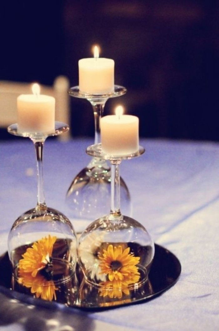Stalo papuošimas sidabro vestuvių-su žvakėmis-su-akiniais