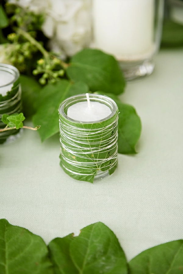 Stolové dekorácie-in-zeleno-biele sviečky