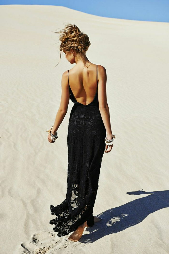 Desert-long-čierne letné šaty čipka
