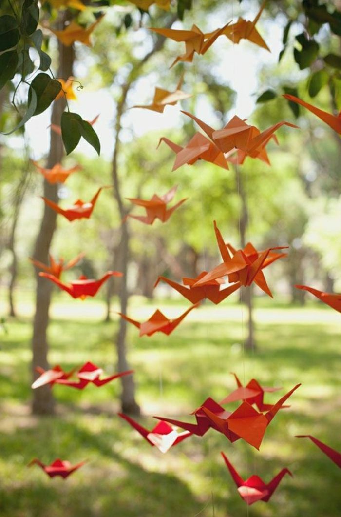 Lesné stromy origami žeriavy s príveskom Deco oranžovo-červené