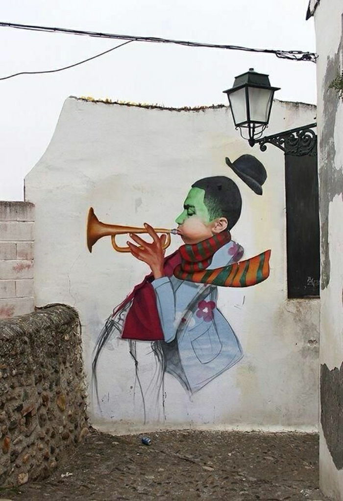 Duvar Graffiti Müzisyenler Trompet hat-sanat