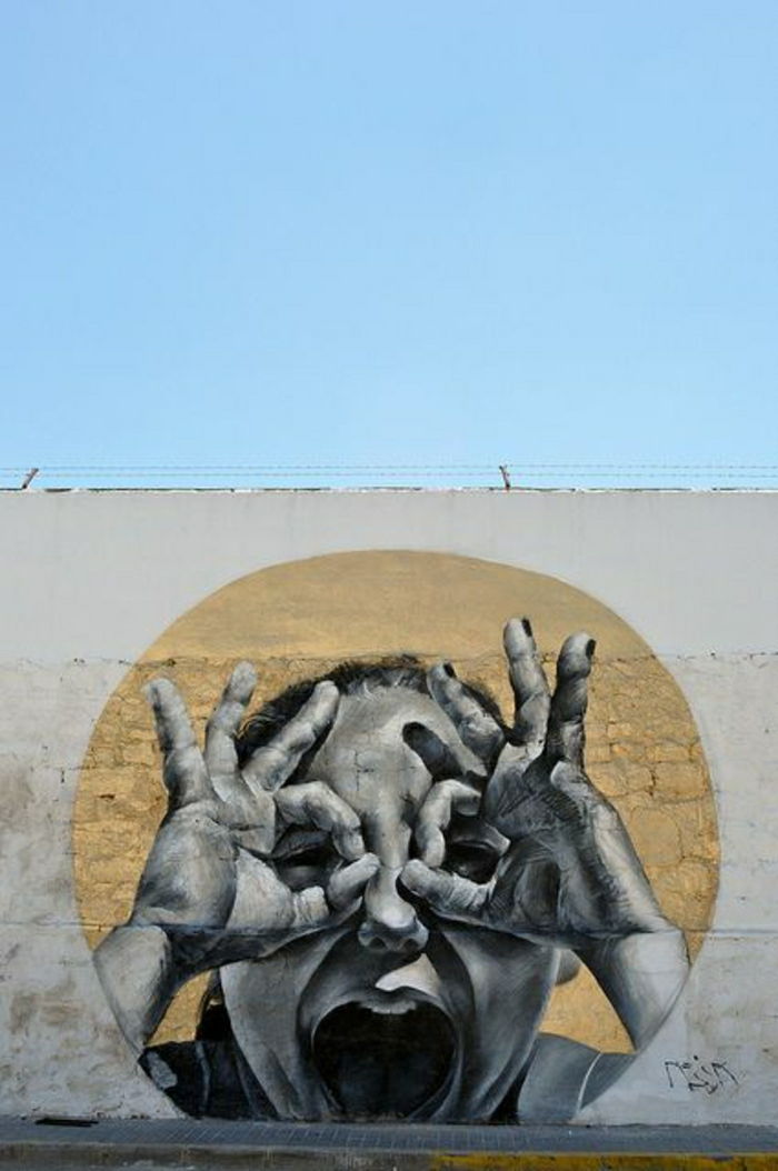 Duvar Himmer Graffiti çocuk eller gözler komik karakterler mesa İspanya