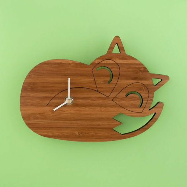 Zegar ścienny-z-drewna-like-a-Cat dekoracji pomysł