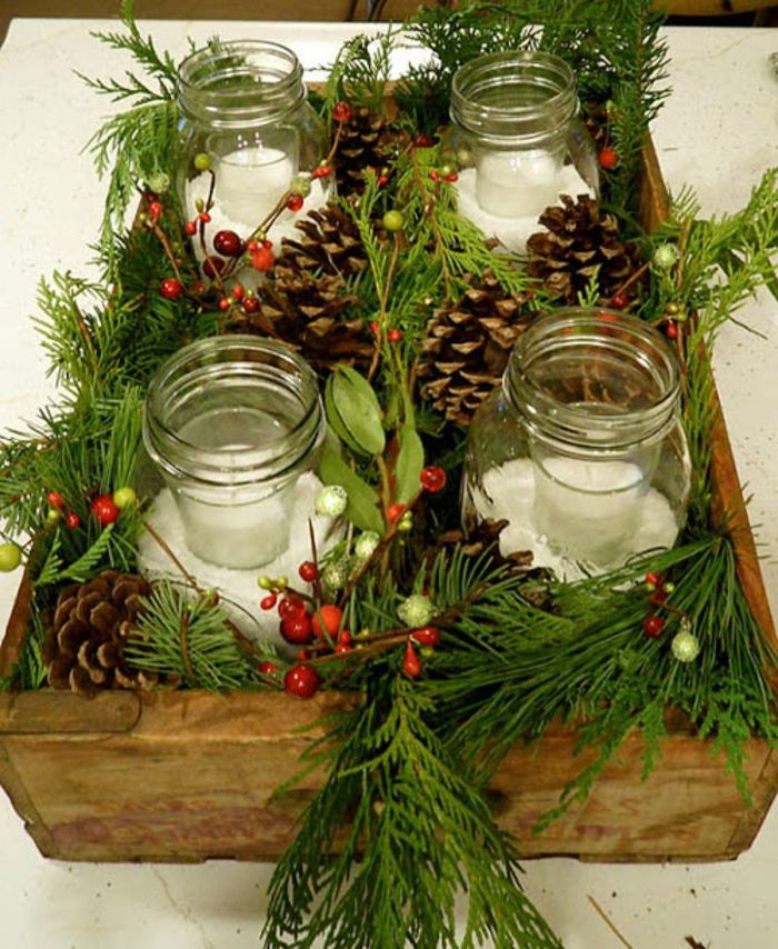 Decore os óculos de Natal - grinalda do advento com ramos e velas em copos