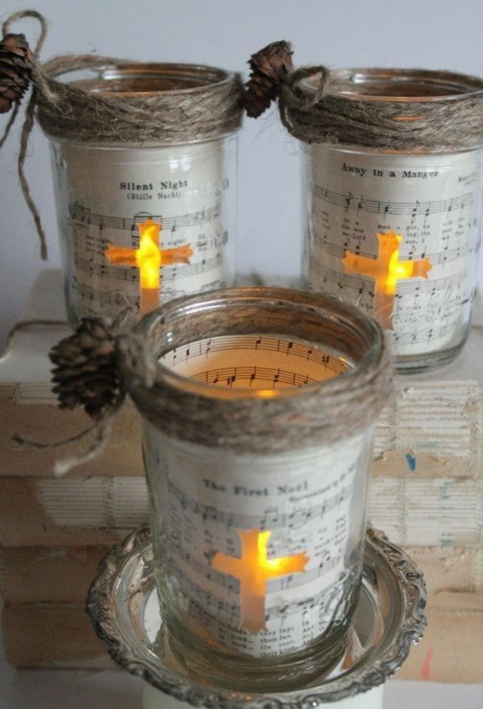 Decore os copos para o Natal - com papel, velas e cruzes