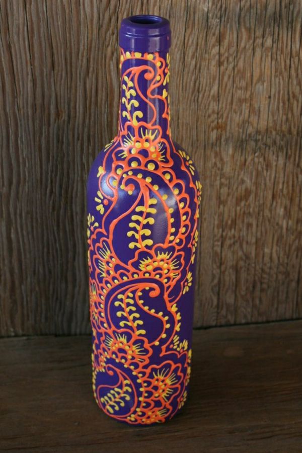 Vyno butelis chna violetinė oranžinė-geltona handpainted