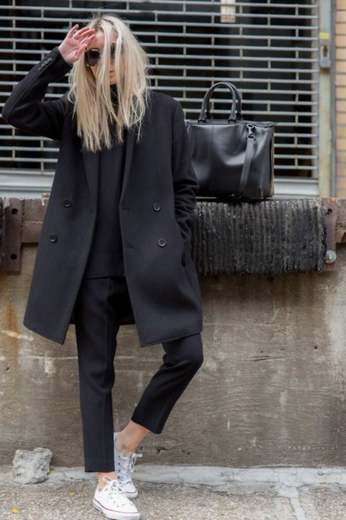 Zimski plašček Dame črna ulična moda