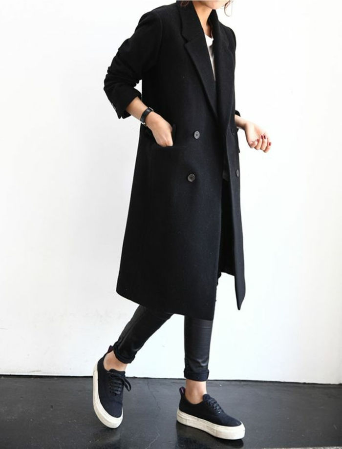 Zimný kabát Ladies Black Long model legíny Sneakers