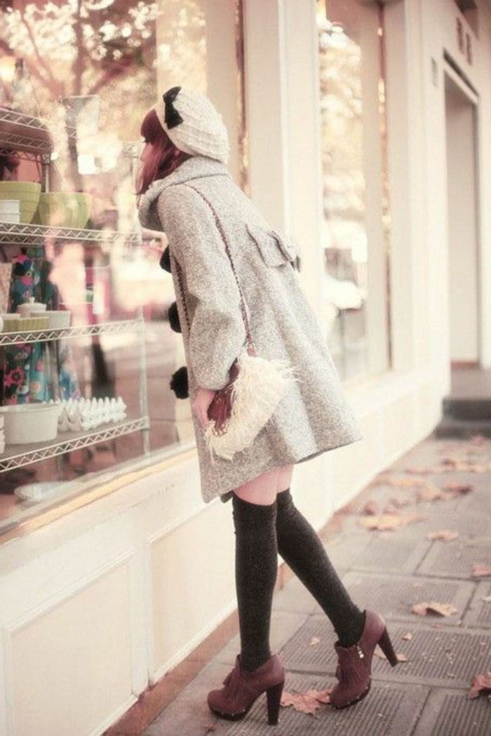 Vinter mode street fashion coat chic modell väska kokett hat-svart band