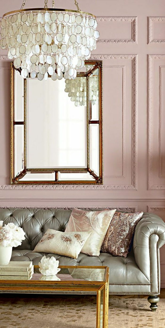 Dnevna Chesterfield kavč-kovinski lesk Pillow pink-stene-lepa-lestenec