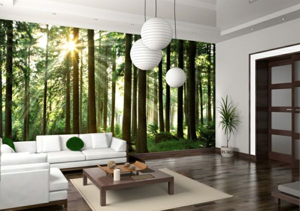 Leve Wood Mural-solstråle-through-the-trærne