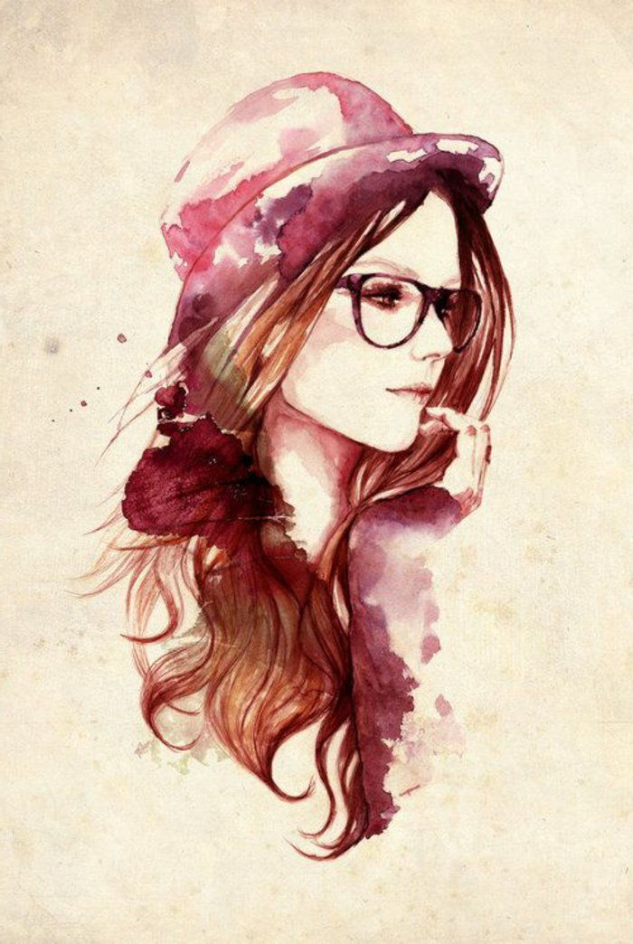 Tegning Hipster Briller Hat kvinne