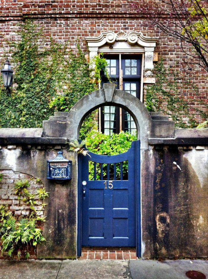 Cărămidă casa gard din piatra albastru-vechi frontal numărul de uși Post Box Green