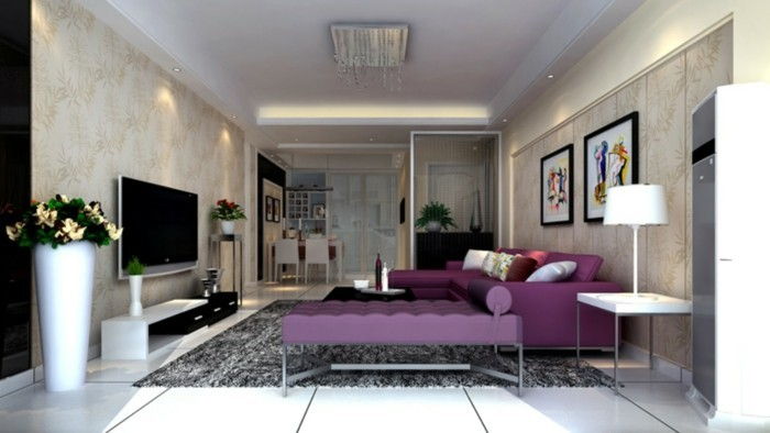 Room dekorere-med-lilla sofa