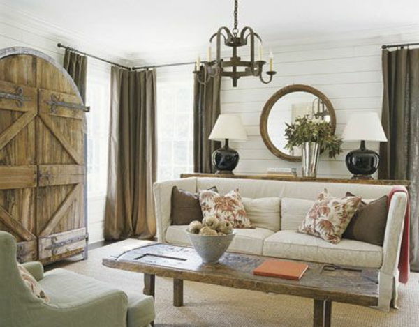 Zaujímavá farba záclon v obývacej izbe s moderným interiérom