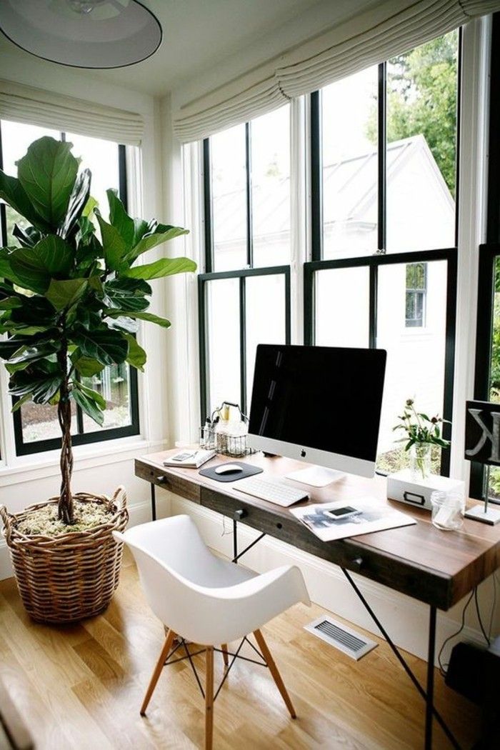 arbeitszimmer Styler Gosser-augalų baltos kėdės langas-stalas-medžio grindys