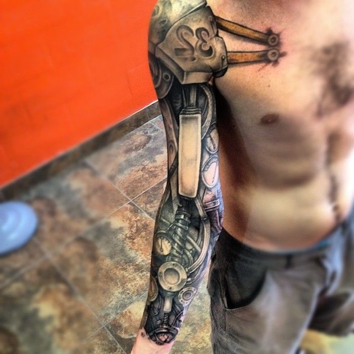 rankos tatuiruočių žmogus, didelis 3d tatuiruotė su mašina dalimis