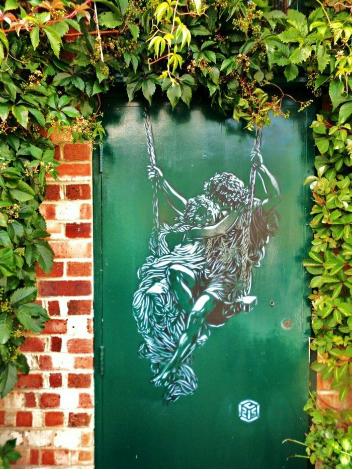 sanat resim Yeşil Kapı severlere Yeşil tuğla duvar çizimi grafiti