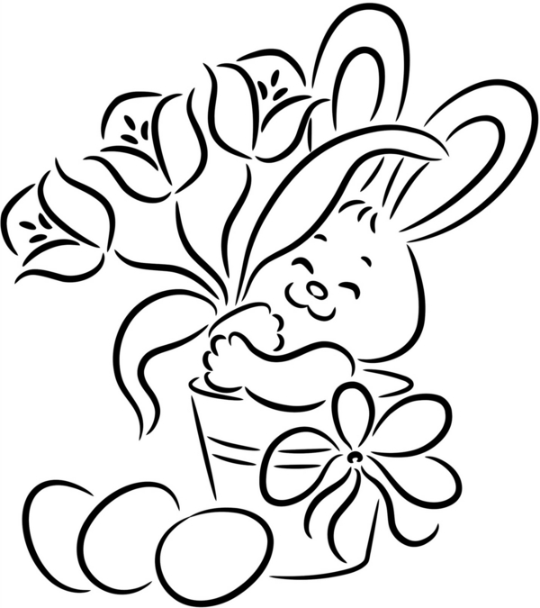 kleuring Easter bunny-with-a-bouquet