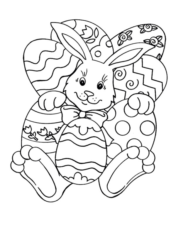 Het kleuren-easter-bunny-veel eieren