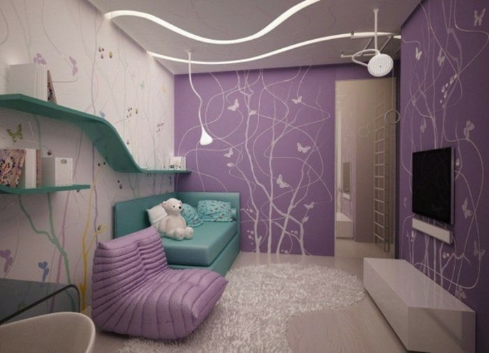 Casa Barbie-living-tapet-violet